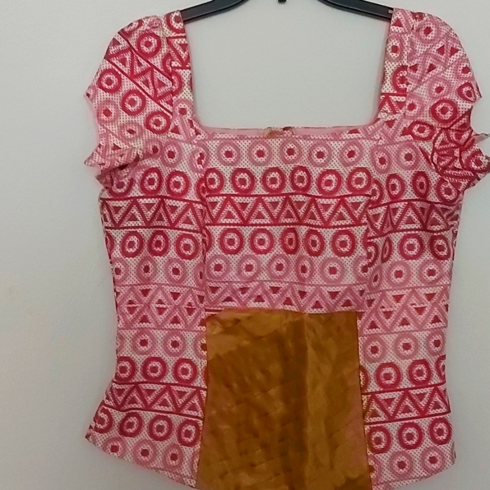 Pink, gold and white ankara African Print skirt and blouse.  size 10 to 12.